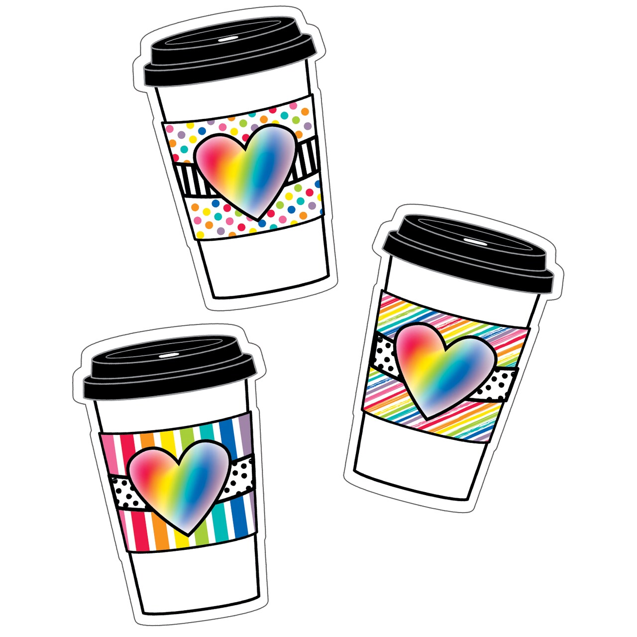 Schoolgirl Style Industrial Café Rainbow To-Go Cup Bulletin Board Cutouts, 36 Piece Rainbow Coffee Cups Bulletin Board Decorations, Rainbow Décor and Classroom Décor